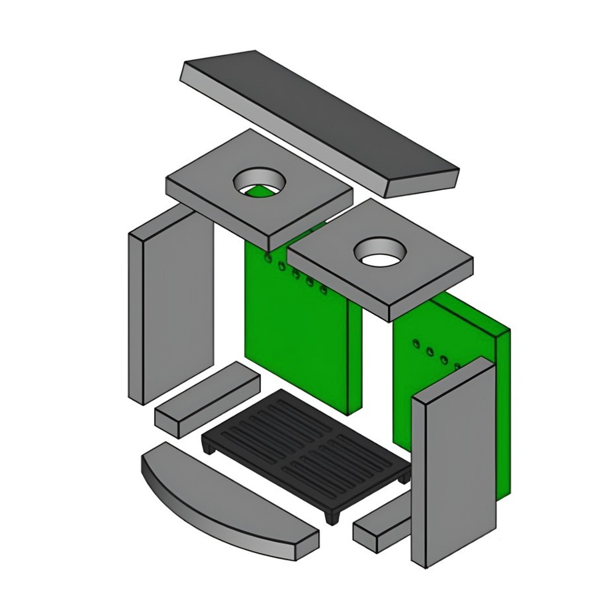 Brennraum Vermiculit, hinten Set 2-teilig