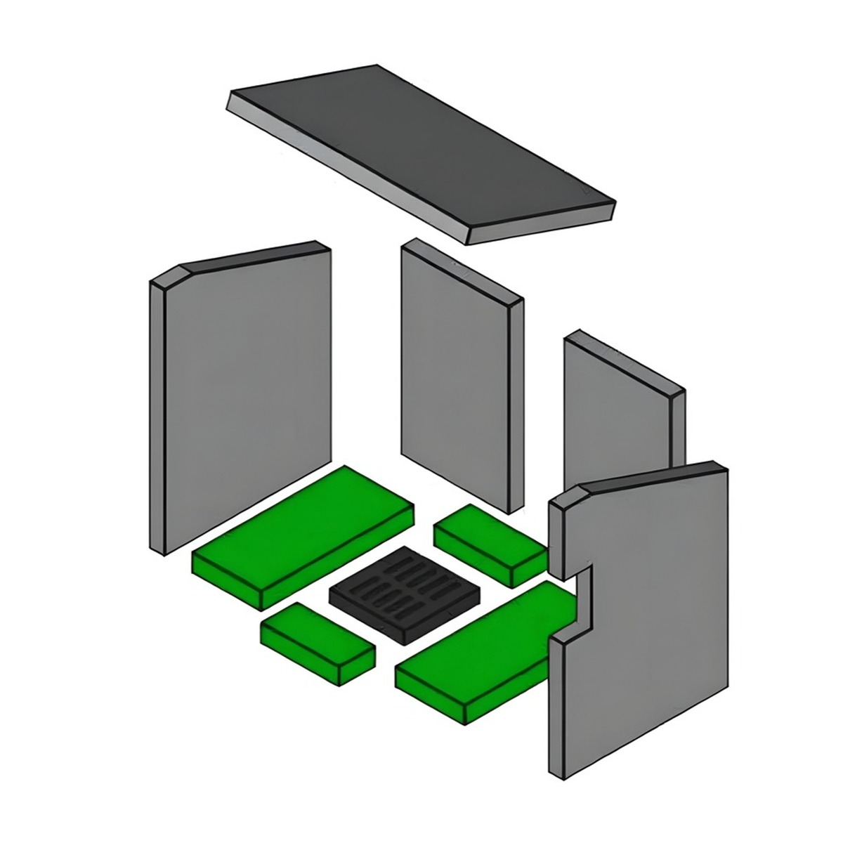 UNI-1186-LR | Brennraum Boden Set 4-teilig