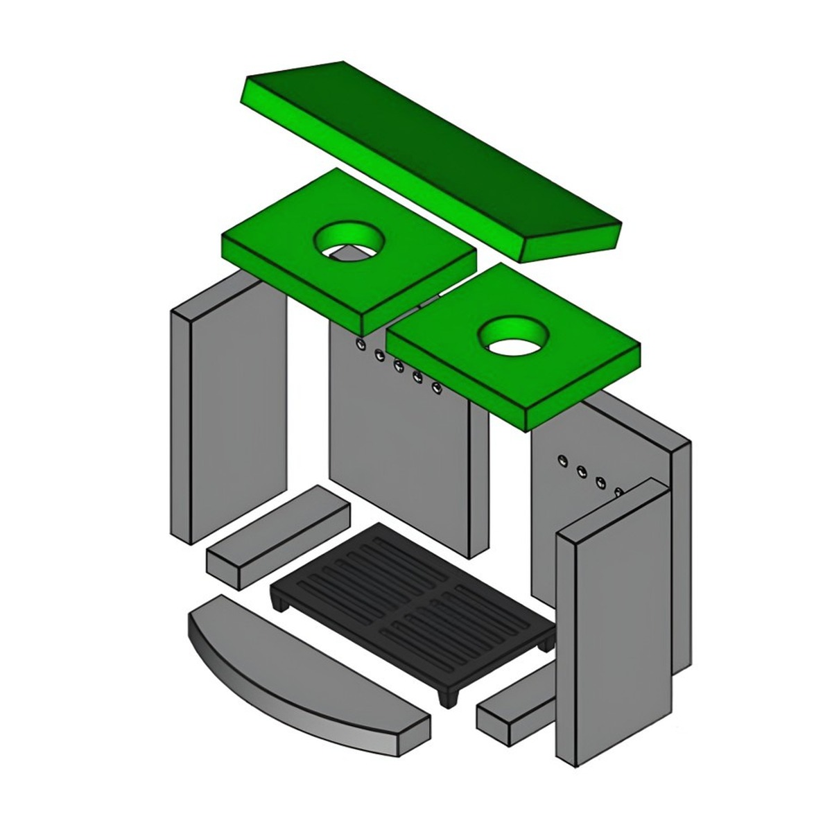 Brennraum Vermiculit, Umlenkplatten Set 3-teilig